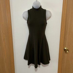 Forever 21 Olive Green High Neck Skater Dress (Size Small)